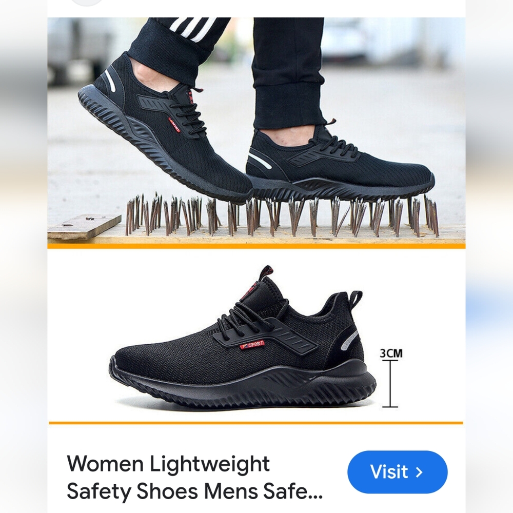 Men's Steel toe sneakers, Safety Shoe, Amazon, black, Men size 9